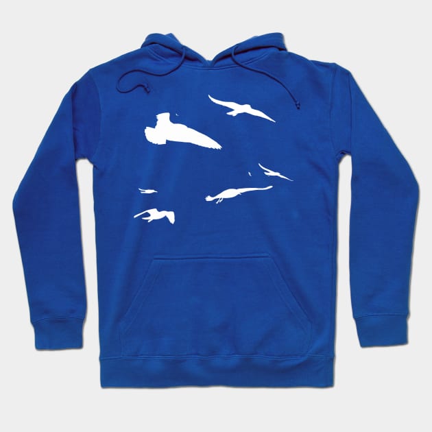 Flock Of Seagulls Scavenging White Silhouette Hoodie by taiche